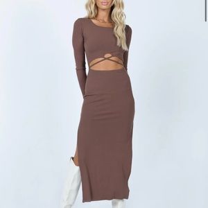 princess polly Elisha Long Sleeve Midi Dress Chocolate